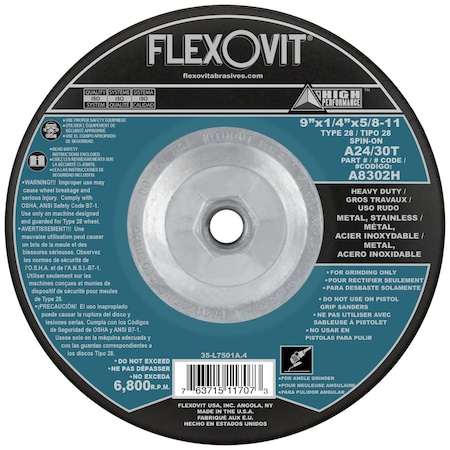 Flexovit DEPRESSED CENTER GRINDING WHEEL A8302H